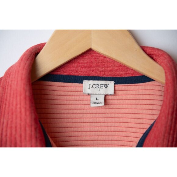 J. CREW Women's Size L Snap Front Quilted Ribbed Sweatshirt Pullover Coral - Picture 7 of 9